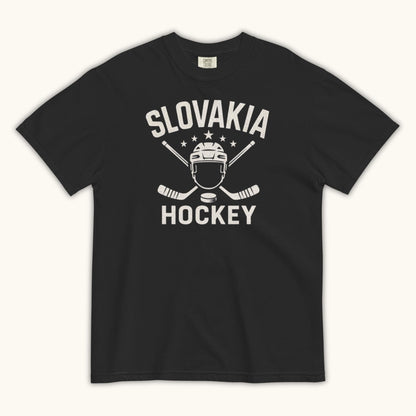 Slovakia hockey unisex t-shirt with goalie mask and crossed sticks design