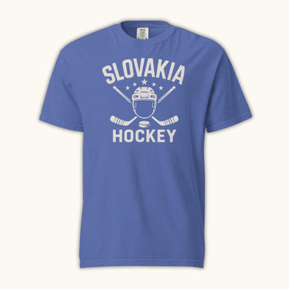 Slovakia hockey unisex t-shirt with goalie mask and crossed sticks design