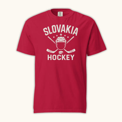 Slovakia hockey unisex t-shirt with goalie mask and crossed sticks design