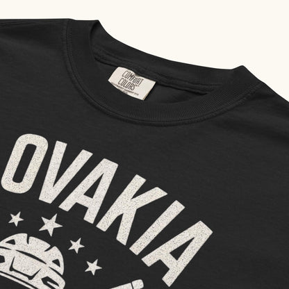 Slovakia hockey unisex t-shirt with goalie mask and crossed sticks design