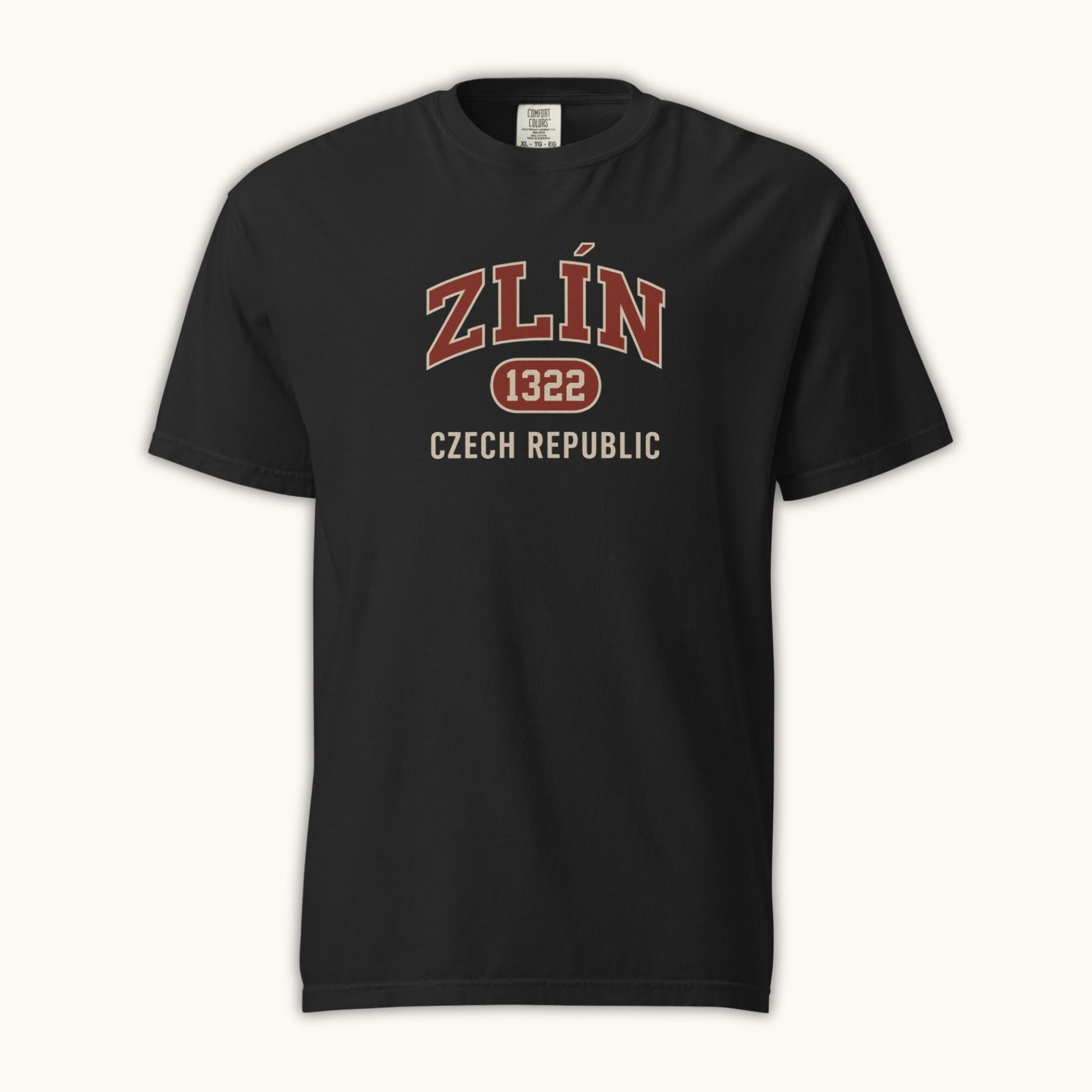 Unisex Zlín 1322 t-shirt in black with collegiate Czech Republic city design
