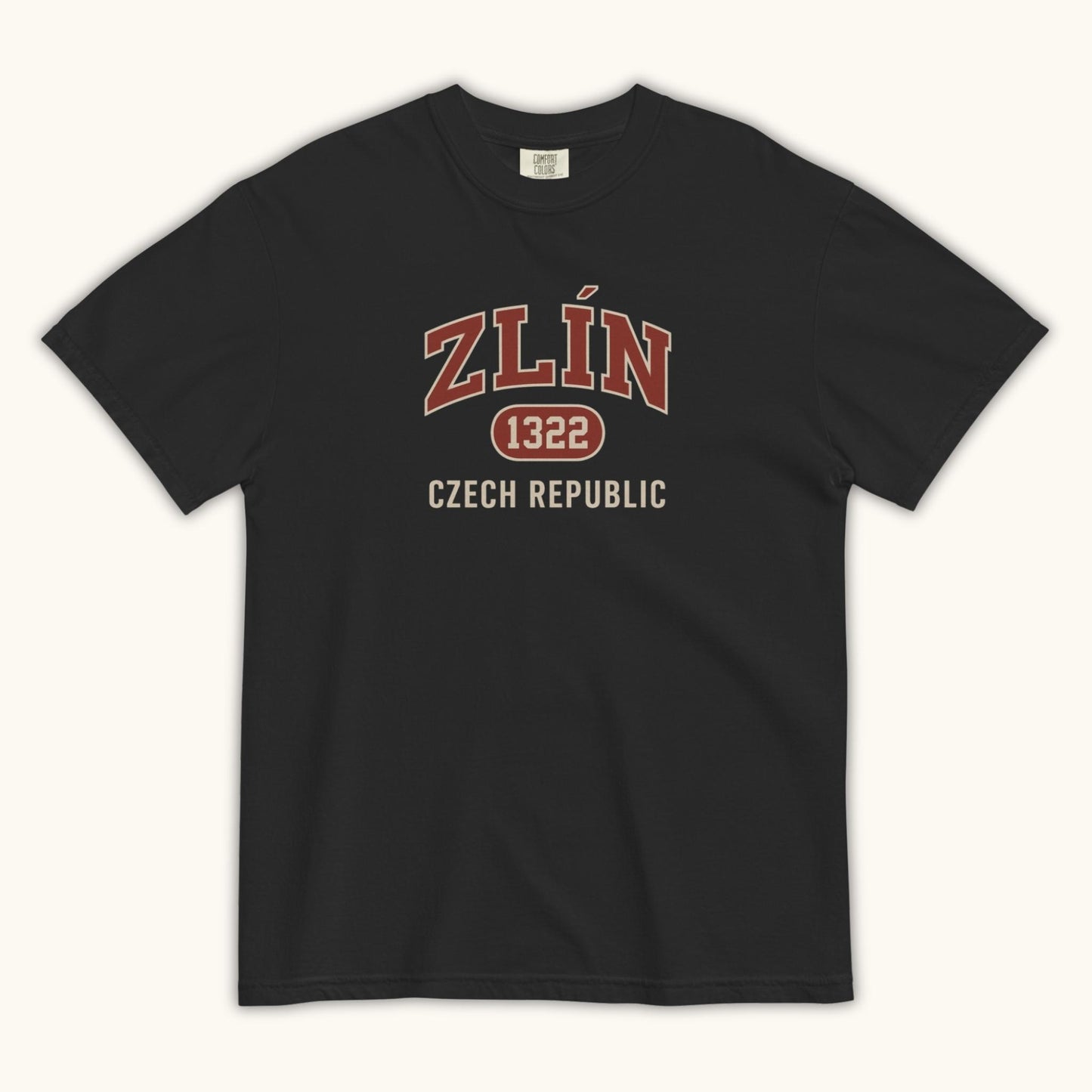 Unisex Zlín 1322 t-shirt in black with collegiate Czech Republic city design
