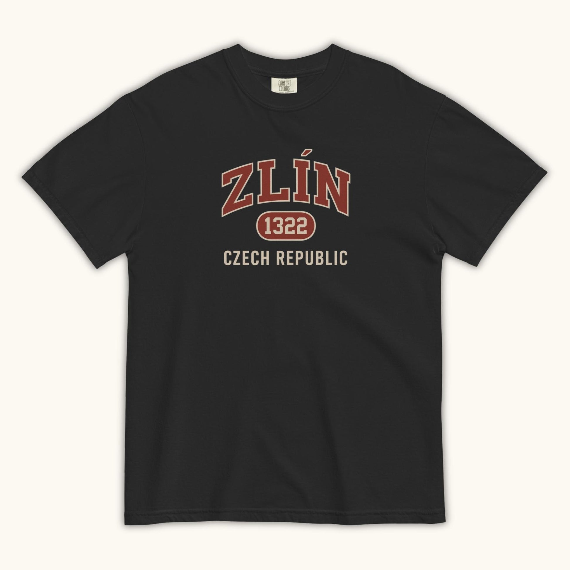 Unisex Zlín 1322 t-shirt in black with collegiate Czech Republic city design
