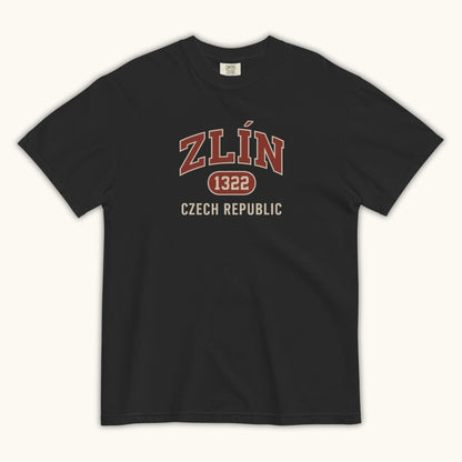 Unisex Zlín 1322 t-shirt in black with collegiate Czech Republic city design
