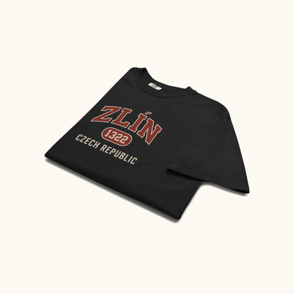 Unisex Zlín 1322 t-shirt in black with collegiate Czech Republic city design
