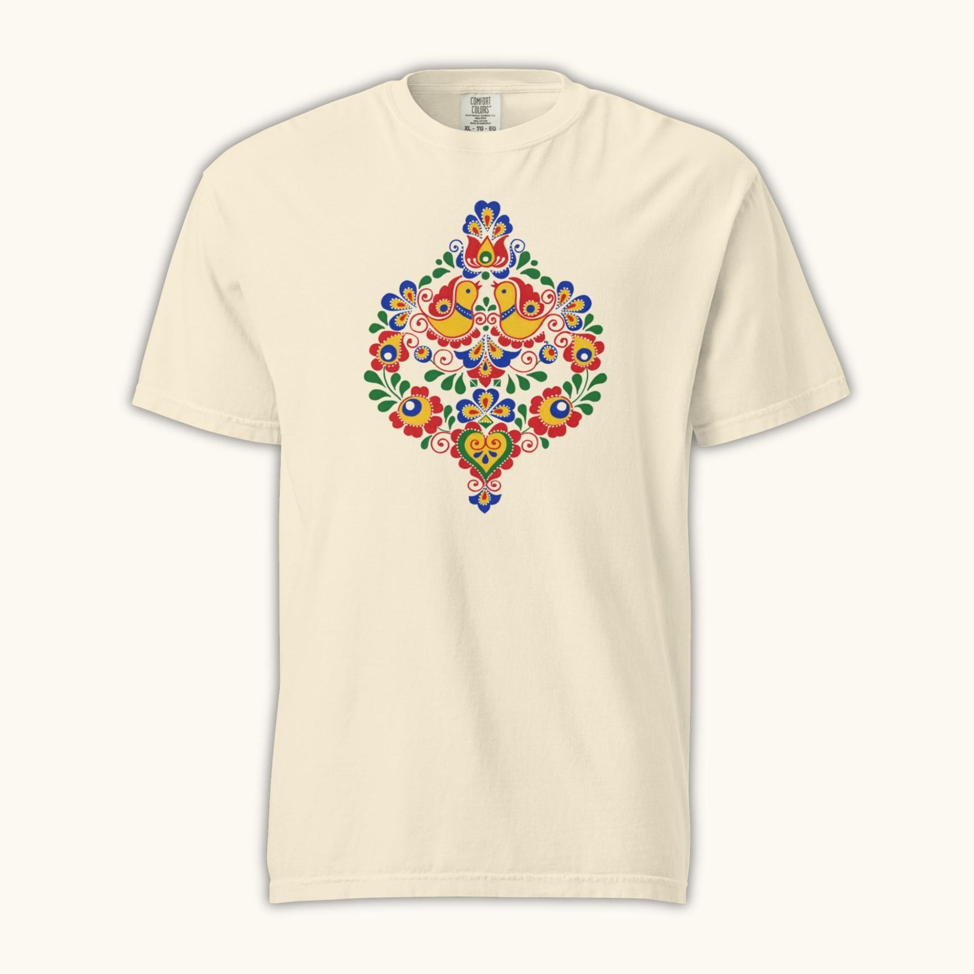 Bohemian and Moravian folk pattern illustration on white women’s t-shirt
