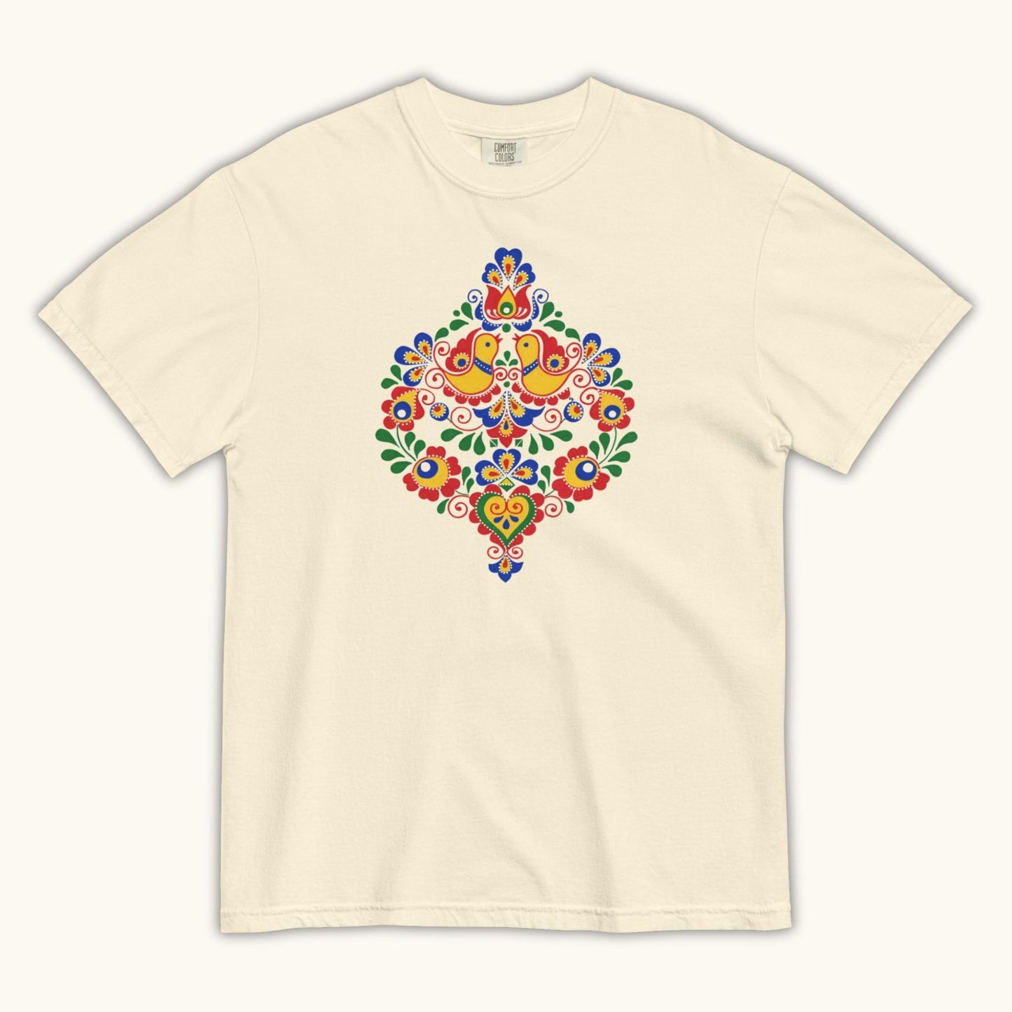 Bohemian and Moravian folk pattern illustration on white women’s t-shirt
