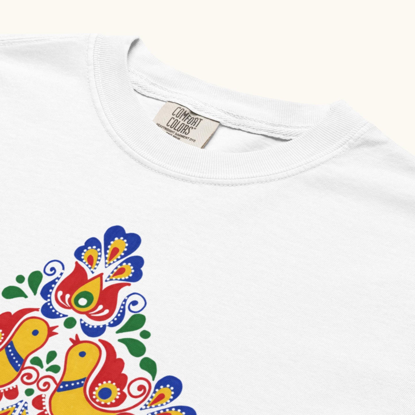 Bohemian and Moravian folk pattern illustration on white women’s t-shirt
