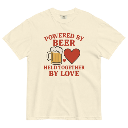 Powered by Beer Held Together by Love T-Shirt – Beer and Heart Graphic Tee