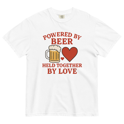 Powered by Beer Held Together by Love T-Shirt – Beer and Heart Graphic Tee