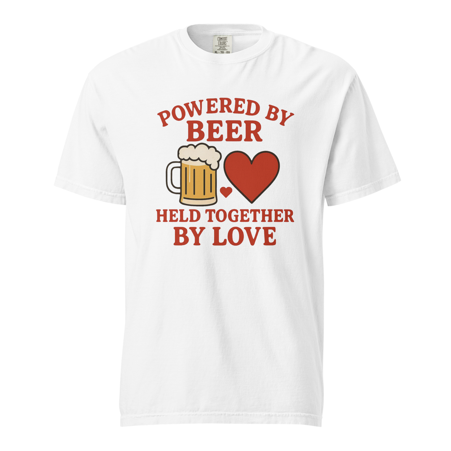 Powered by Beer Held Together by Love T-Shirt – Beer and Heart Graphic Tee