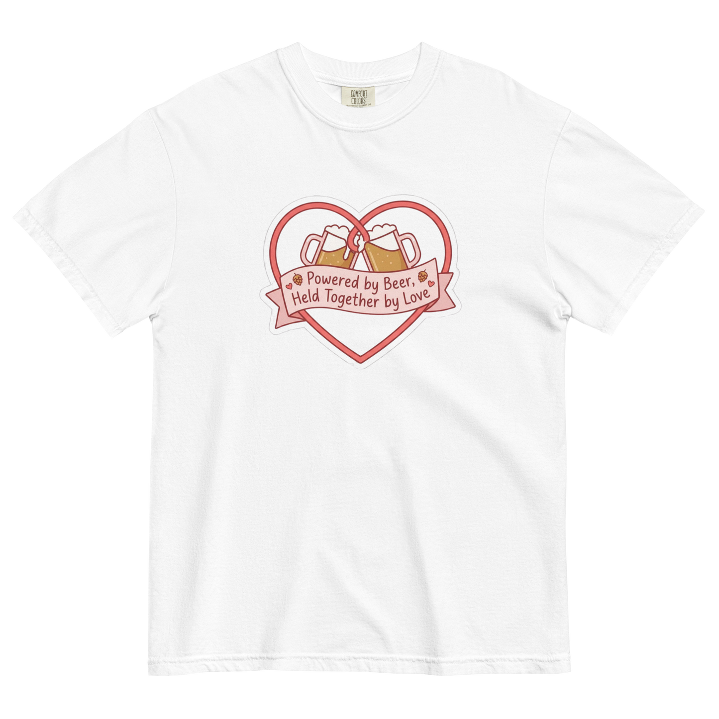 Powered by Beer Held Together by Love T-Shirt – Funny Beer Love Heart Shirt