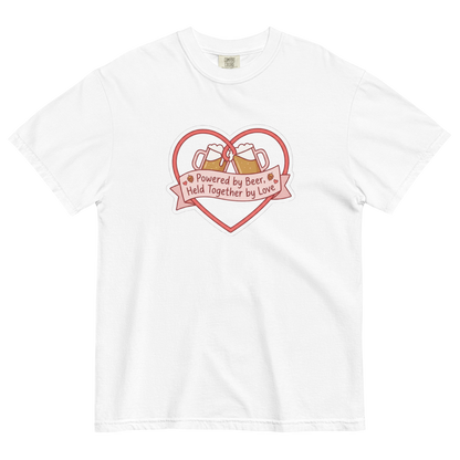 Powered by Beer Held Together by Love T-Shirt – Funny Beer Love Heart Shirt