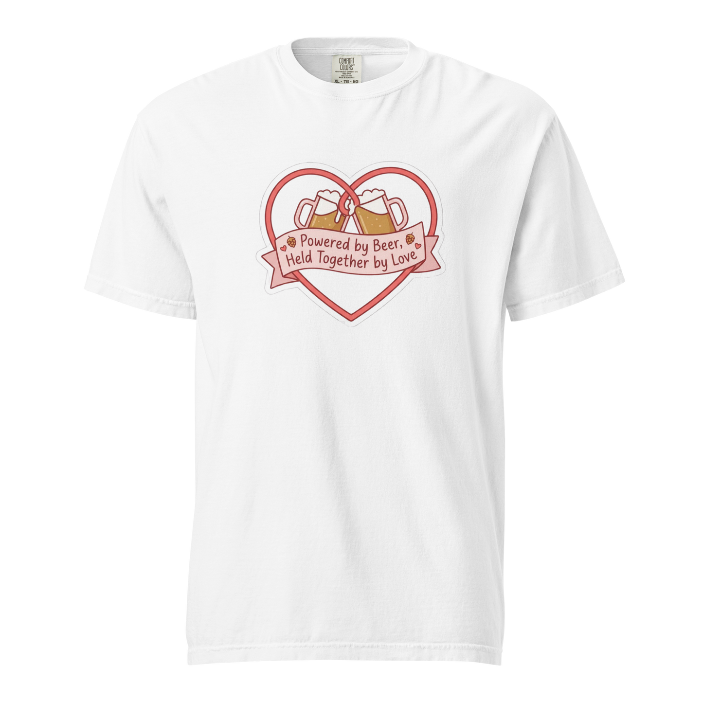 Powered by Beer Held Together by Love T-Shirt – Funny Beer Love Heart Shirt