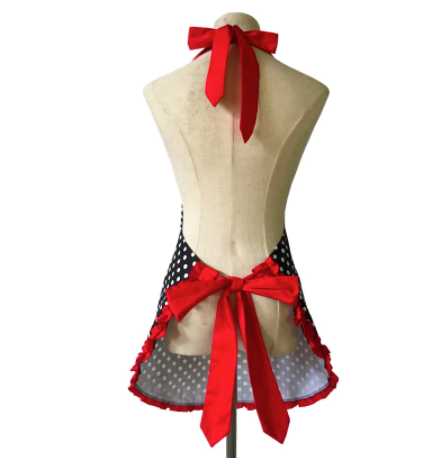 Polka Dot Apron with Lace and Pockets (8 variants)