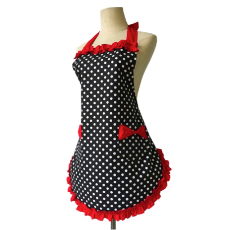 Polka Dot Apron with Lace and Pockets (8 variants)