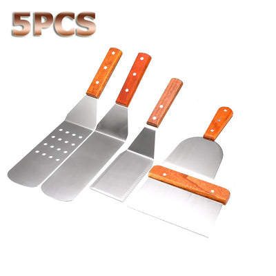 5Pcs/set Stainless Steel Spatula with Wood Handle