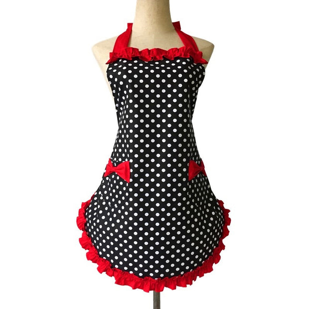 Polka Dot Apron with Lace and Pockets (8 variants)