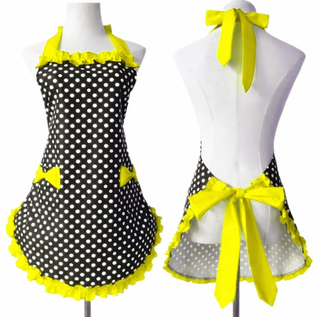 Polka Dot Apron with Lace and Pockets (8 variants)