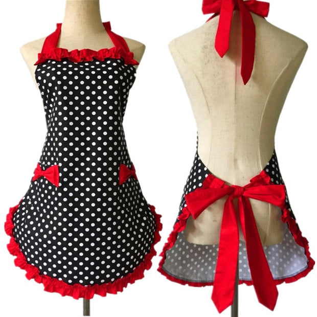 Polka Dot Apron with Lace and Pockets (8 variants)