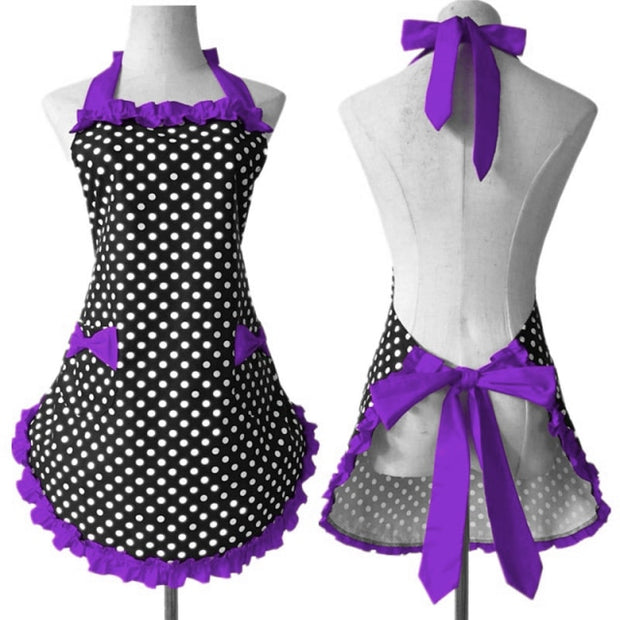Polka Dot Apron with Lace and Pockets (8 variants)