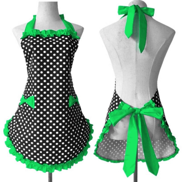 Polka Dot Apron with Lace and Pockets (8 variants)