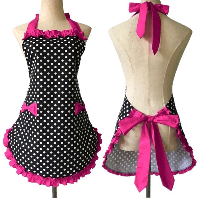 Polka Dot Apron with Lace and Pockets (8 variants)