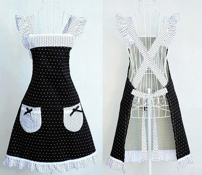 Black and White Polka Dot Apron with Pockets